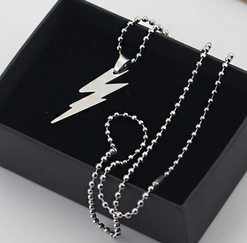 New STAINLESS STEEL LIGHTNING BOLT NECKLACE 316L Metal Pendant Ball Chain