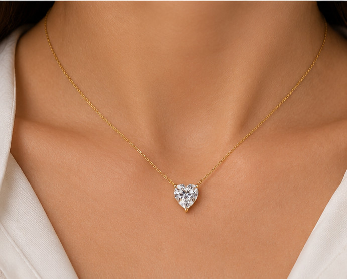 1Ct Heart Simulated Diamond Solitaire Pendant Necklace 14K Yellow Gold Plated