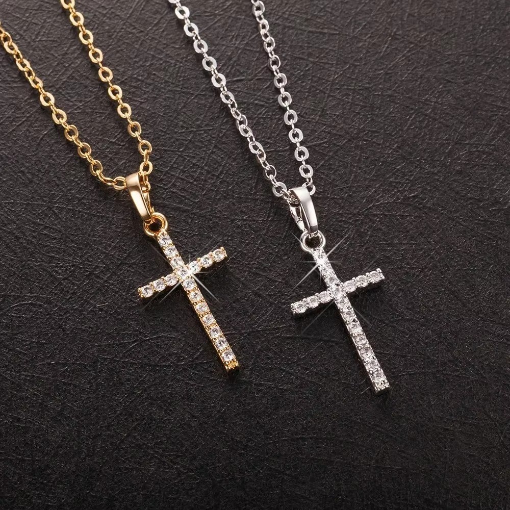 Simple Silver Gold Plated Cross Pendant Necklace Women Men’s Jewelry Gift