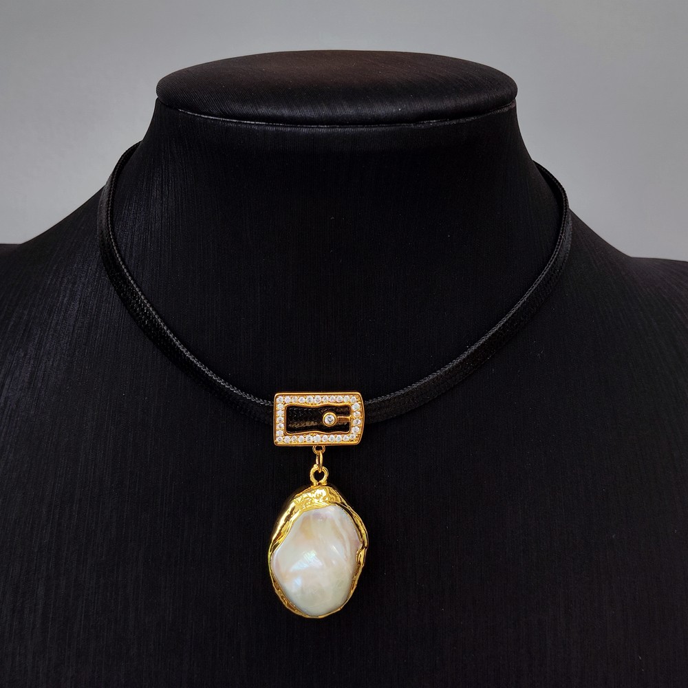 Chokers Necklaces Cultured White Baroque Pearl Collar Necklace Leather Bohemian