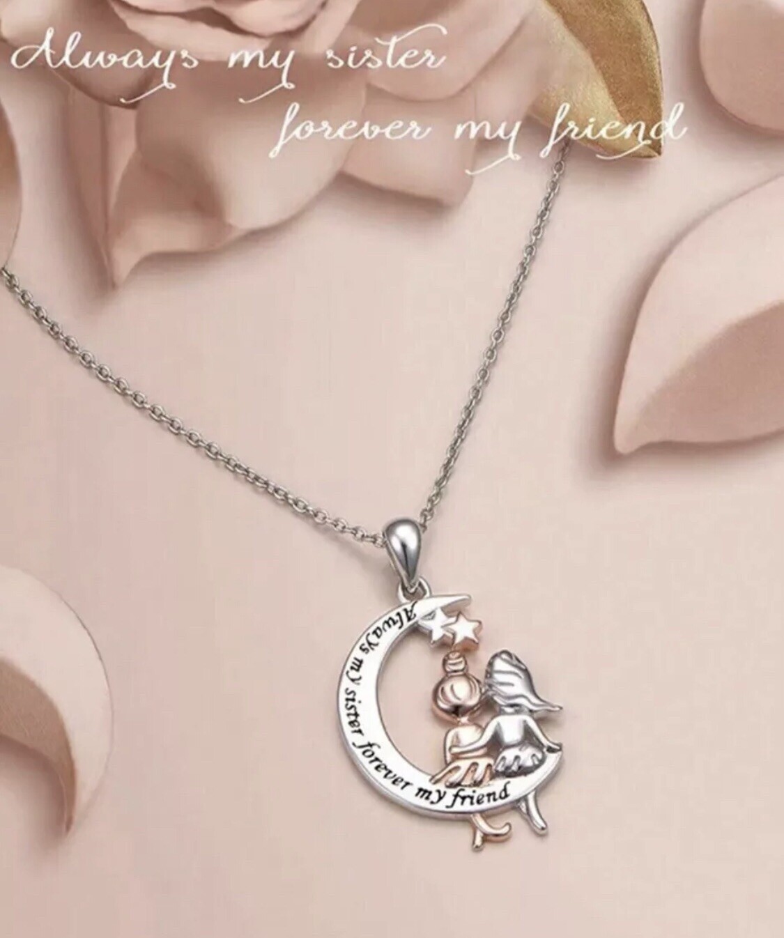 Silver And Rose Gold necklace with heart charm – Sister Necklace