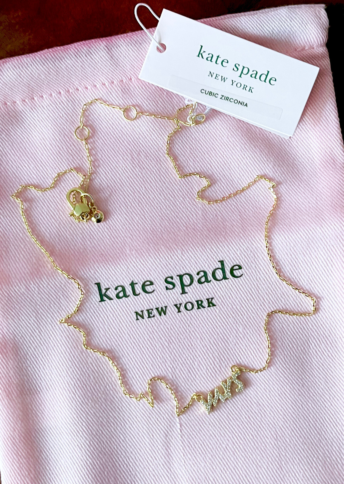 NWT Kate Spade Say Yes PAVE Cursive MRS Gold 16” With 3″ Extender Necklace $78