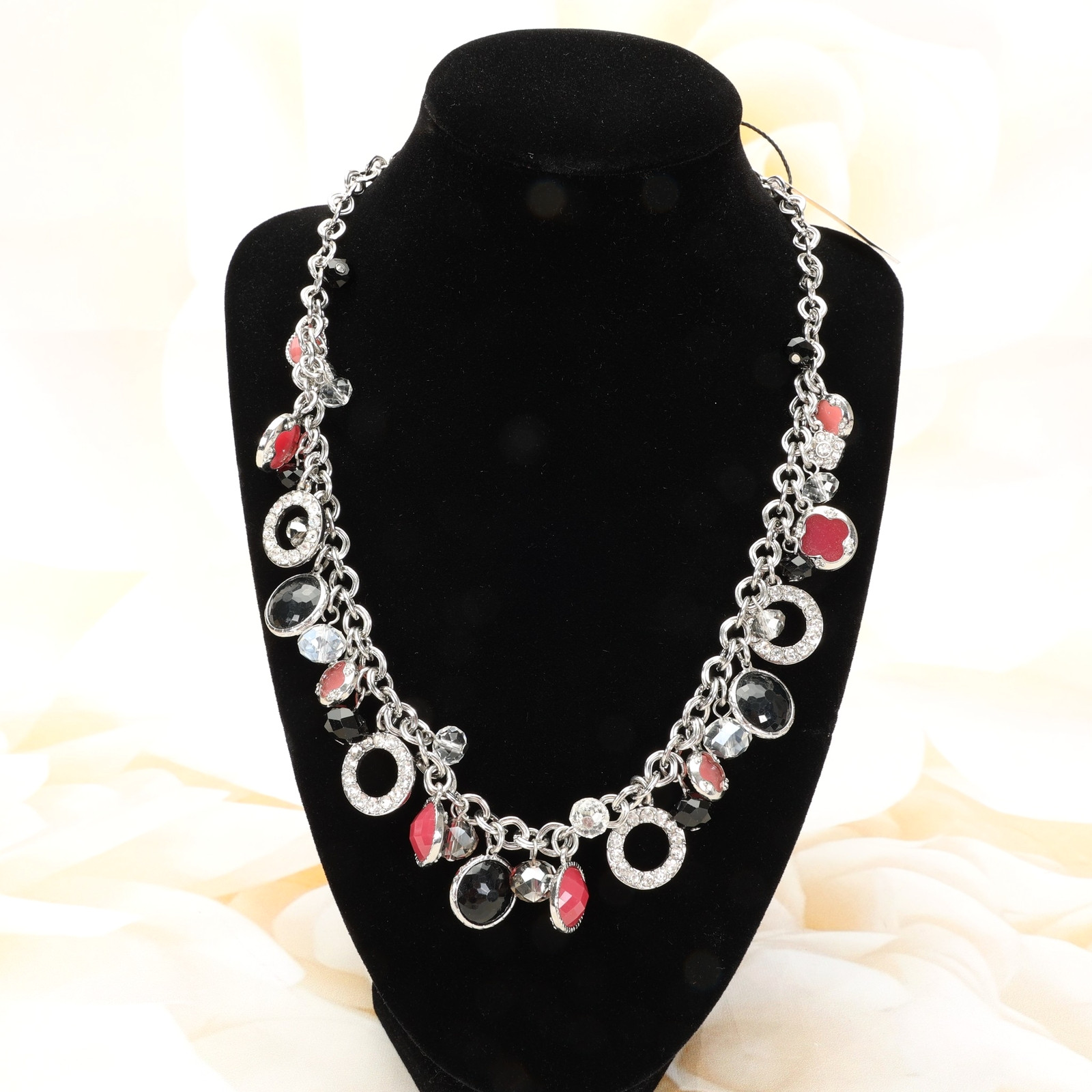 White House Black Market Womens Charm Necklace Silver Multicolor Fashion Jewelry