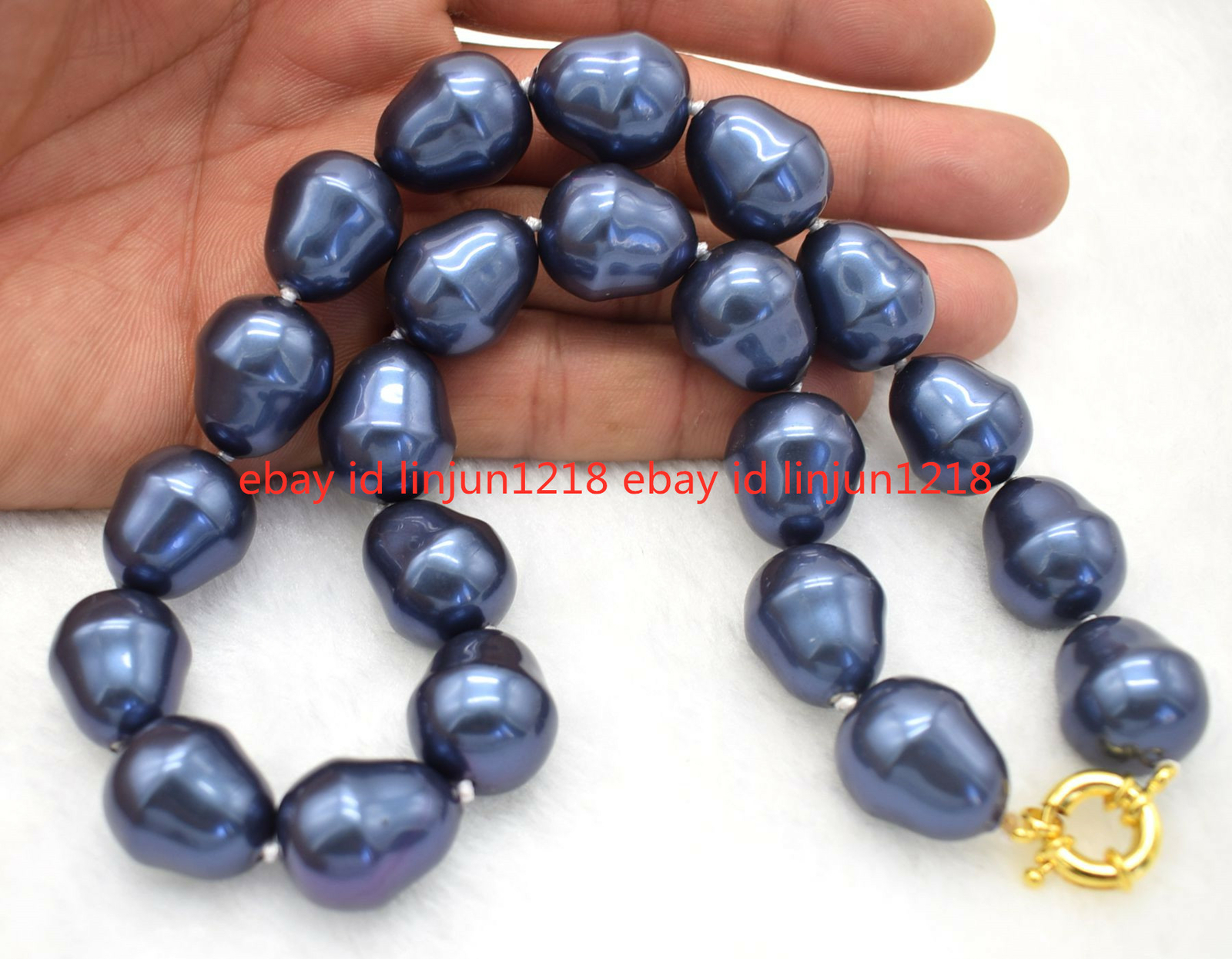 HUGE LARGE FASHION 20MM SOUTH SEA BLUE BAROQUE SHELL PEARL NECKLACE 18″