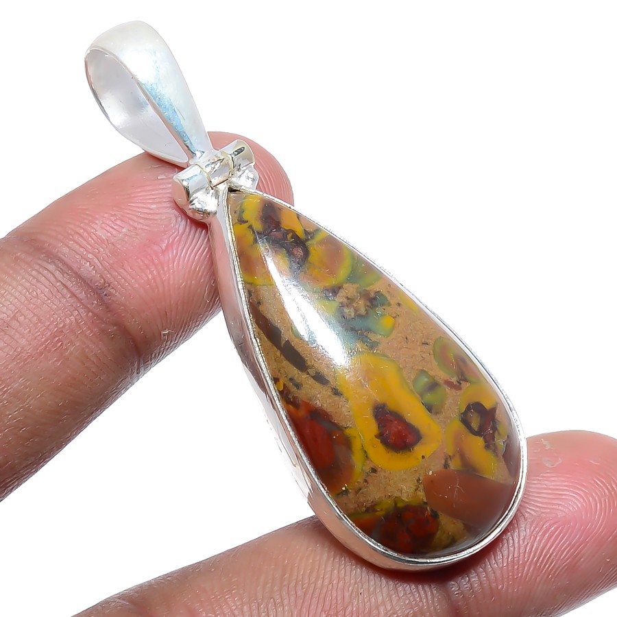 Australian Rhyolite Jasper Gemstone 925 Sterling Silver Pendant 2.09″ T83