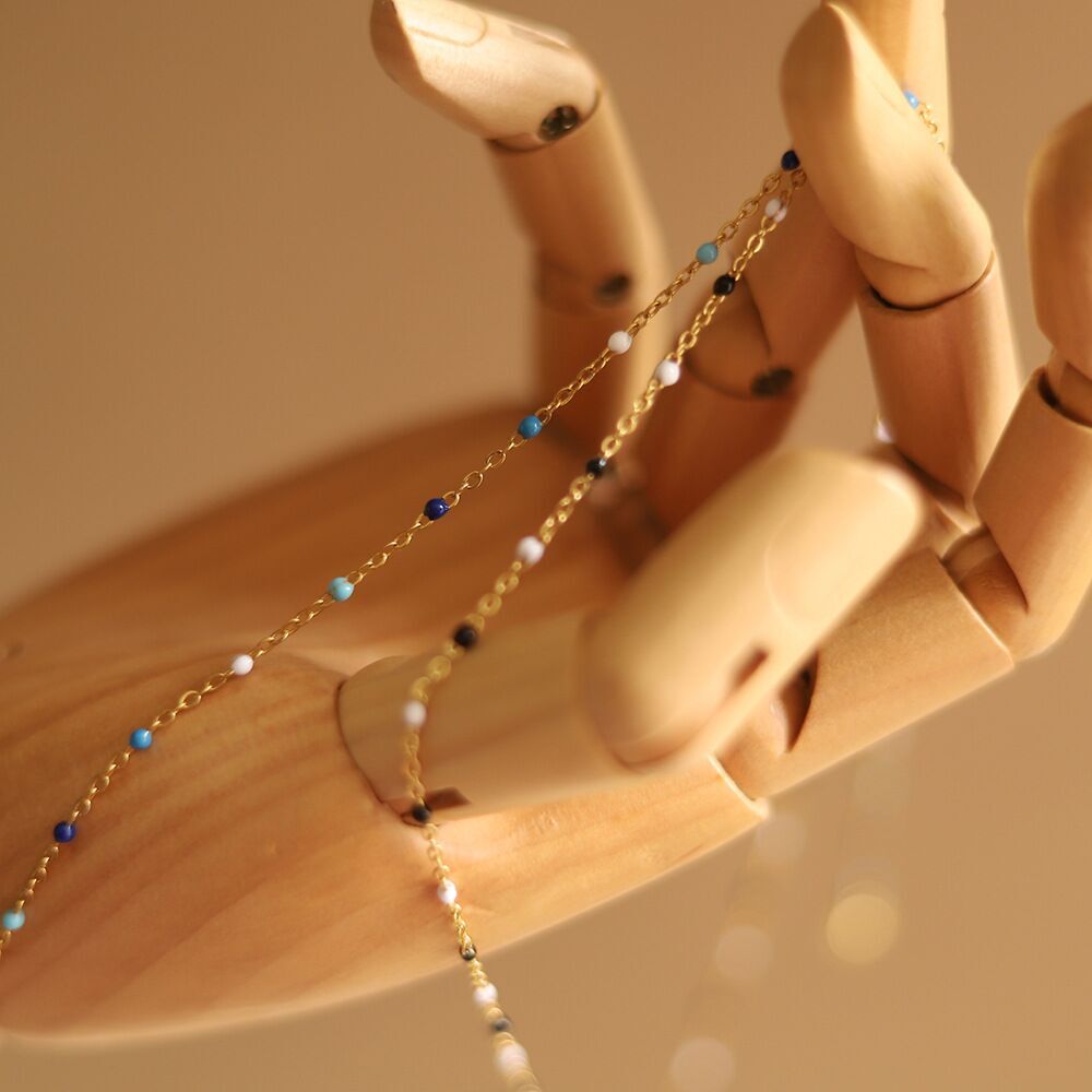 Woman 18K Gold Plated Stainless Steel Enamel Multicolor Beads Ball Chain