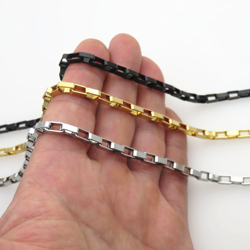 1.5 – 6mm 18K Gold Plated Stainless Steel Hollow Box Chain Necklace 16-24”