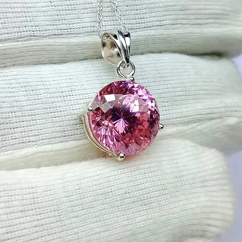 55.95 Ct Natural Brazilian Round Pink Zircon Pendant 925 Silver Gemstone