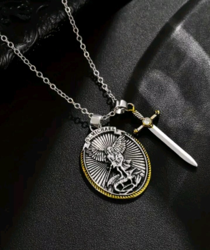 Cadena Acero Inoxidable Medalla Amuleto Protector Con Arcángel San Miguel