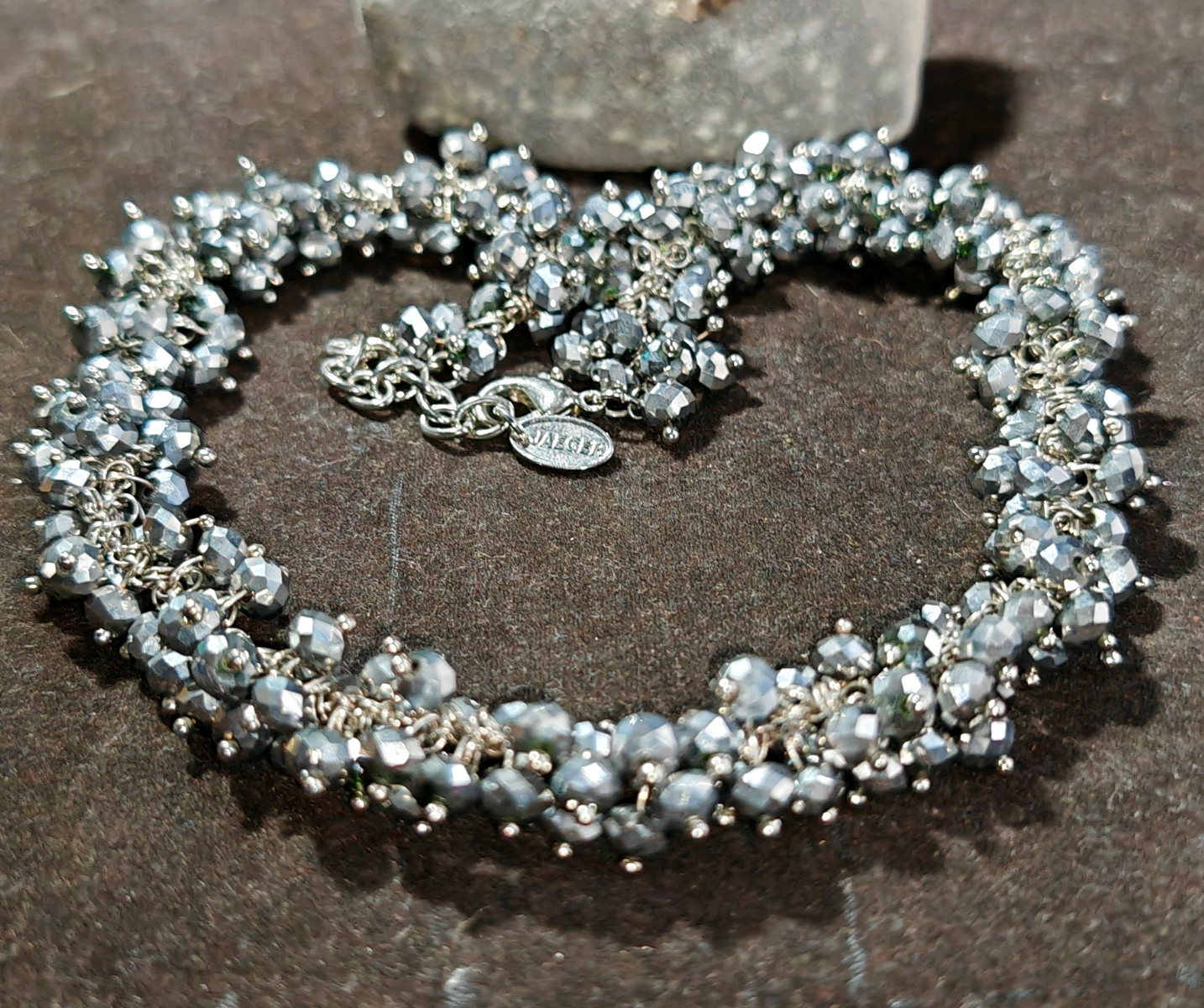 Jaeger gun metal crystal clusters faceted loaded charm collar sparkle necklace