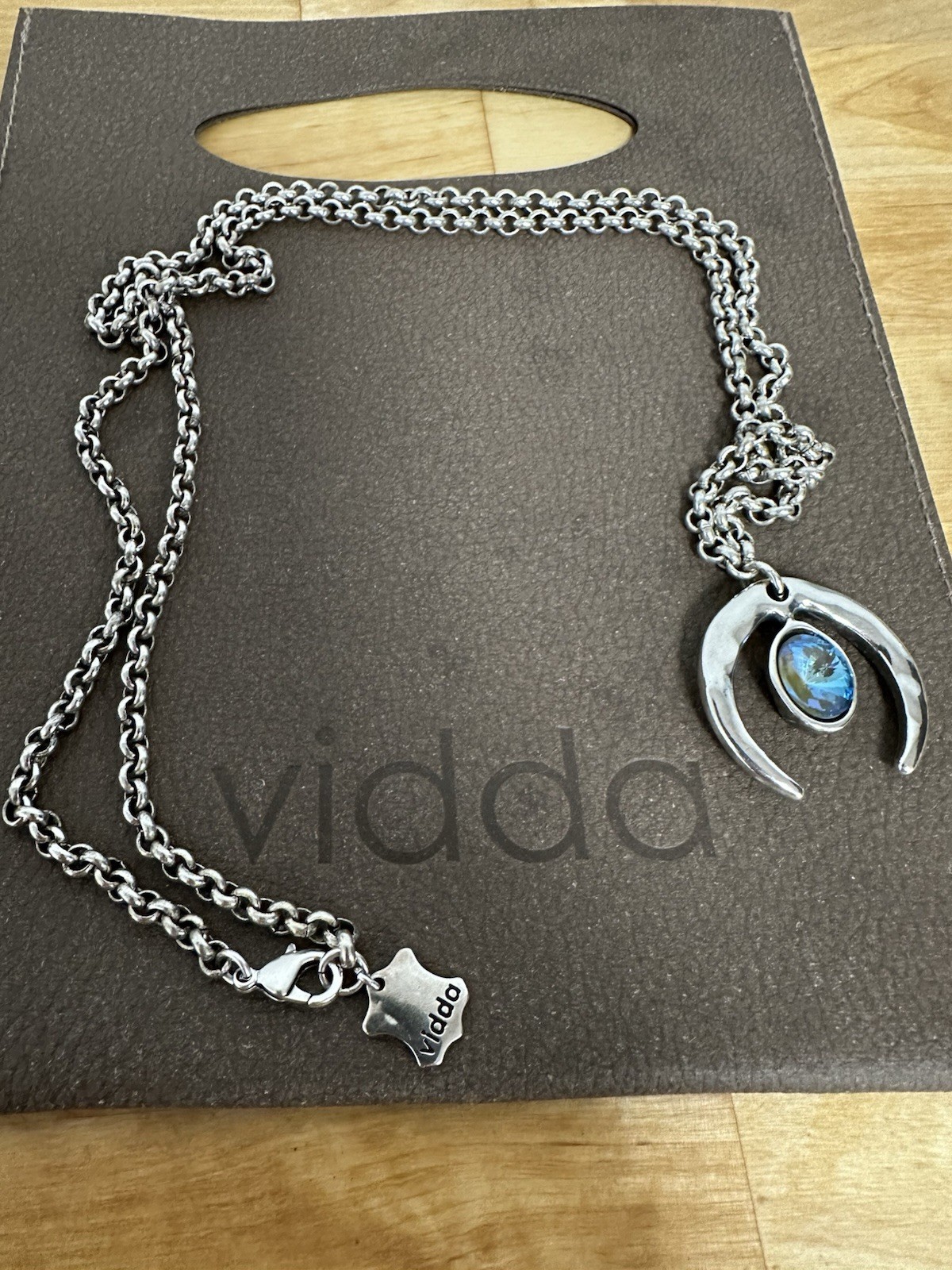 Vidda Signed Sterling Silver Plated Pendant Necklace Blue Swarovski Crystal