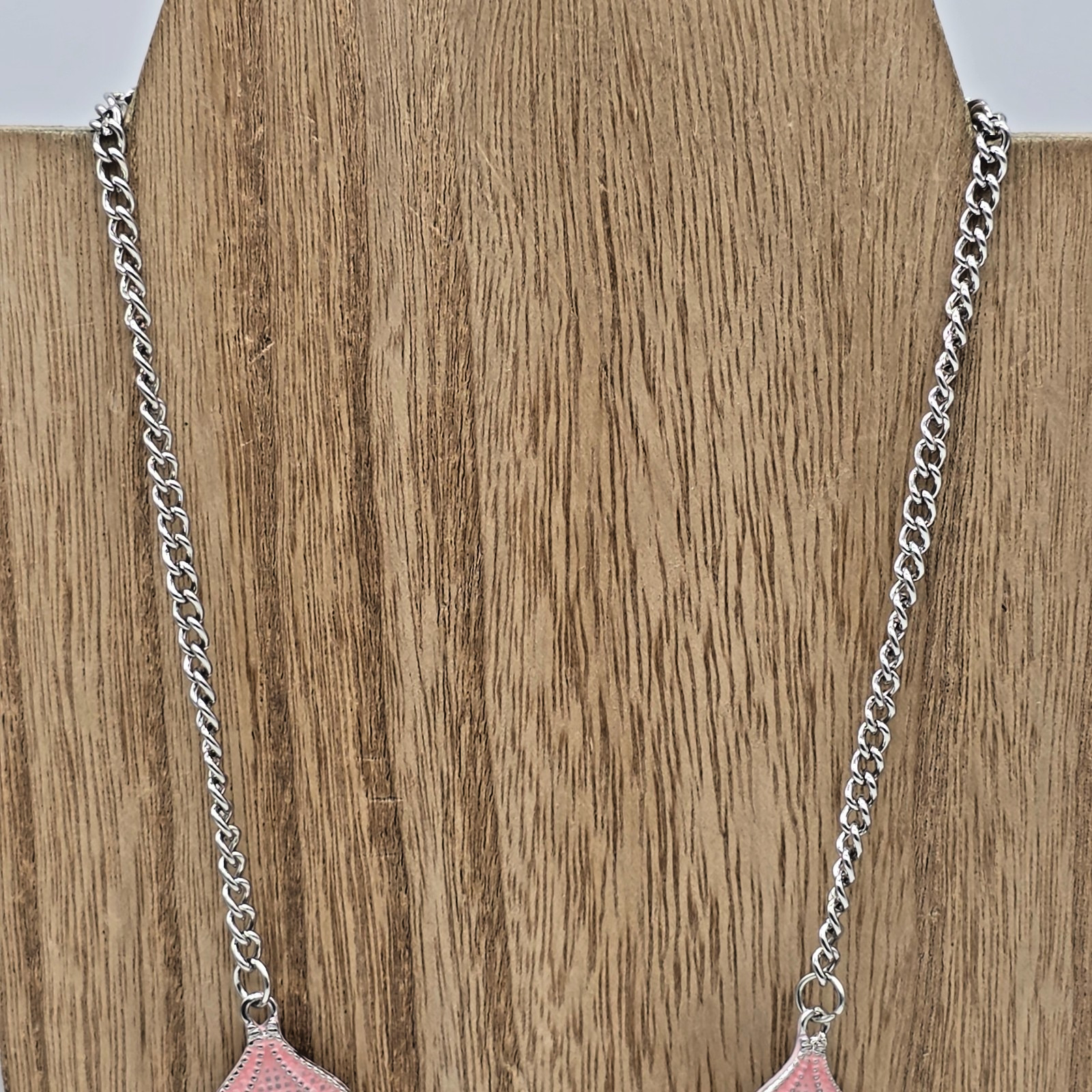 Plunder SUE Silver Cuban Link Soft Pink Floral Bib Bohemian Statement Necklace