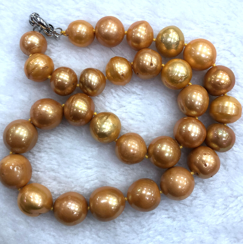 Delicate 12-14mm Gold Yellow South Sea Baroque Pearl Necklace 18”
