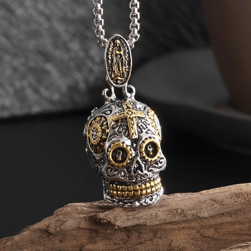 New Men’s Fashion Jewelry Skull Cross Calavera Day Of The Dead Pendant Necklace