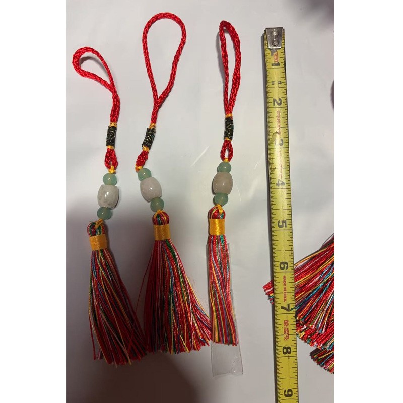 Mini Tassel Phone Charm – Red Mala Tassel Pendant with Jade Beads & Hanging Loop