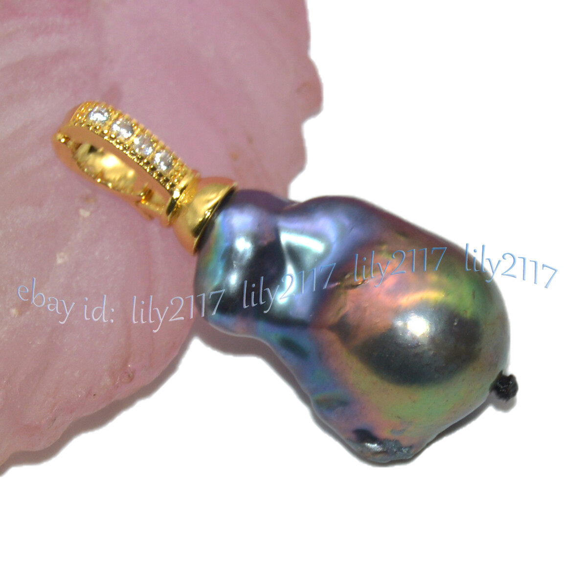Huge 15x20mm Real Natural White Black Keshi Baroque Pearl Pendant 14KGold Plated