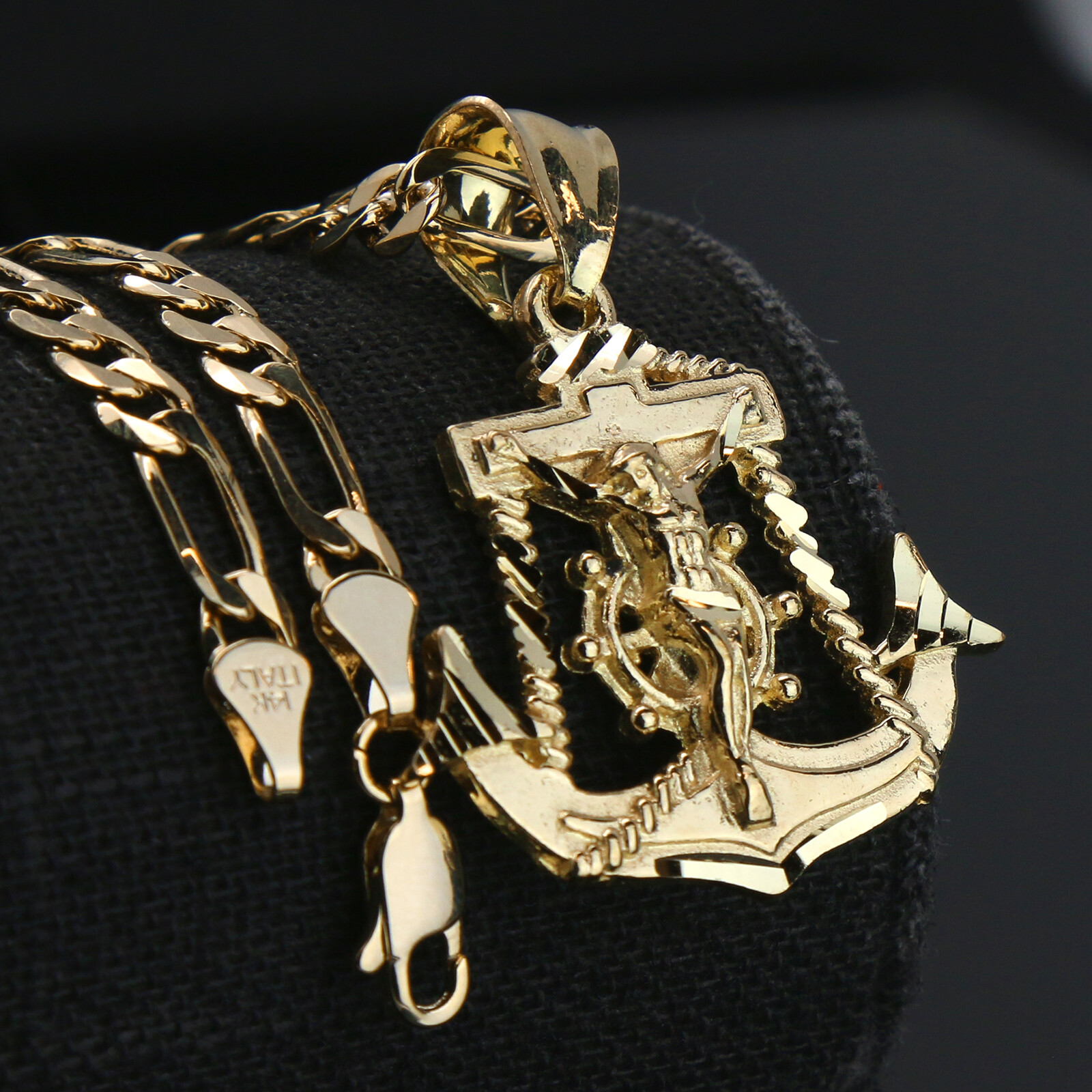 Jesus Anchor 14k Gold Plated Brass Pendant 5mm 24″ Figaro Necklace Choker Chain
