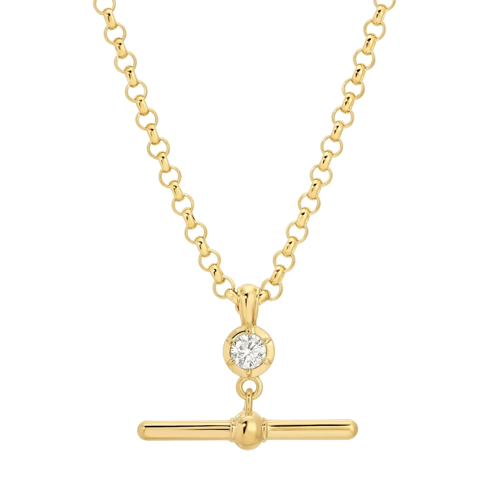 Rolo Chain Necklace Brass Metal T Bar Pendant with cz necklace for gift