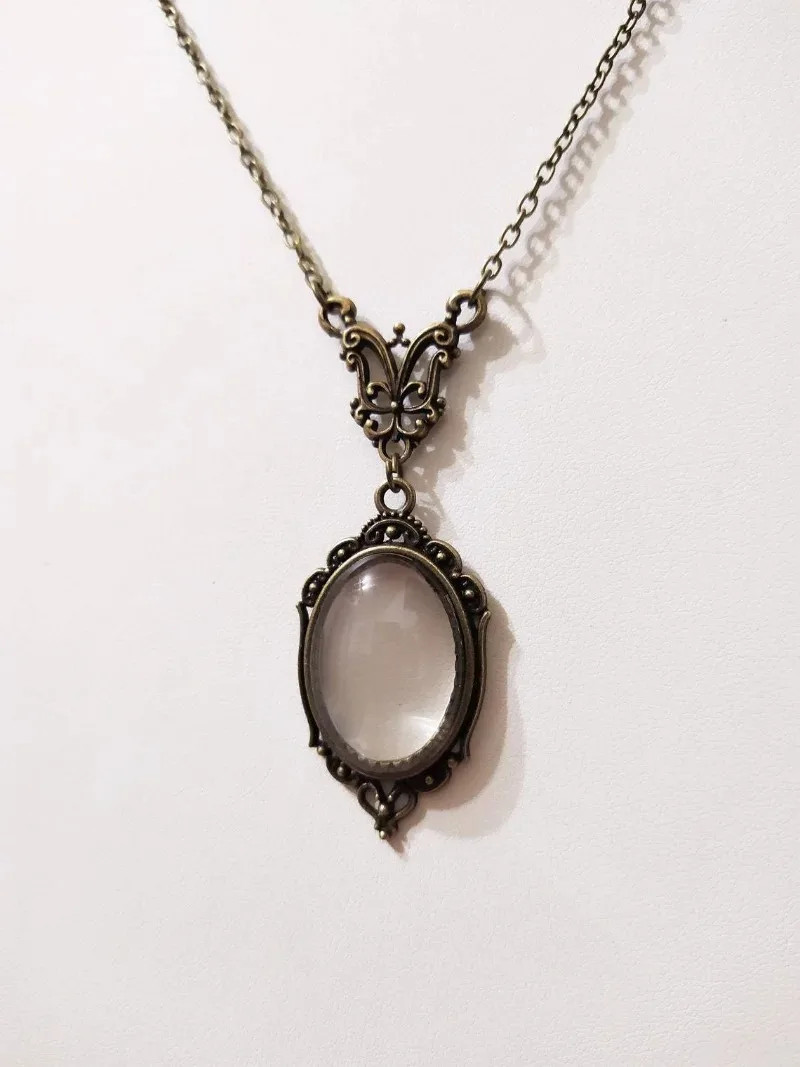 Gothic Vintage Magnifying Glass Pendant Necklaces for Women Steampunk Victorian