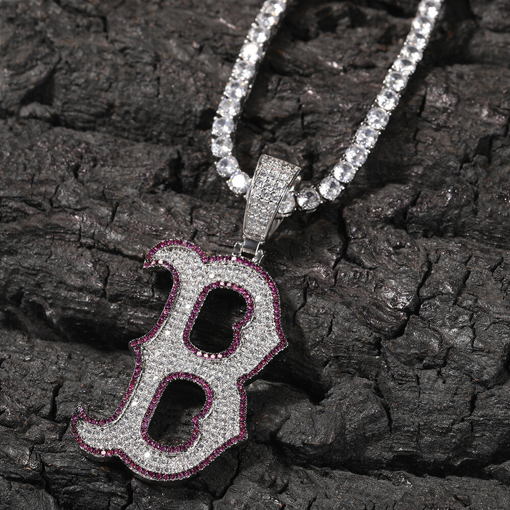 Hip Hop Pendant Necklace Bling ICED AAA+ CZ B Letter 18K Gold Silver Plated
