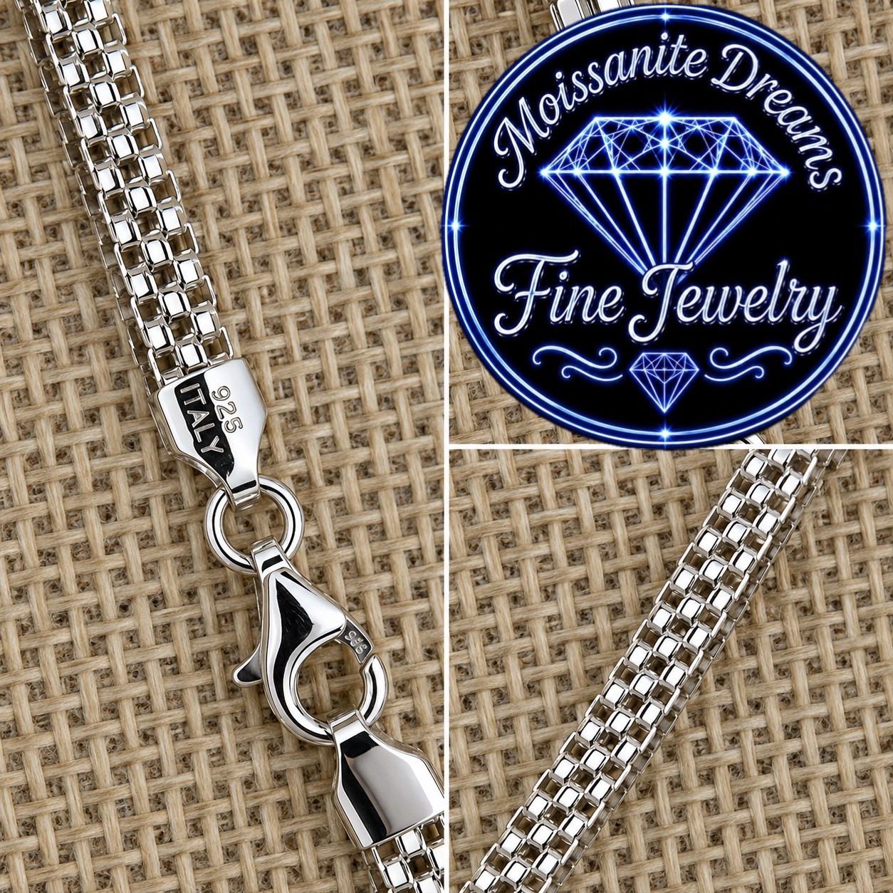 Solid Premium 92.5 Sterling Silver 4mm Mesh Chain Hand Crafted In Italy.