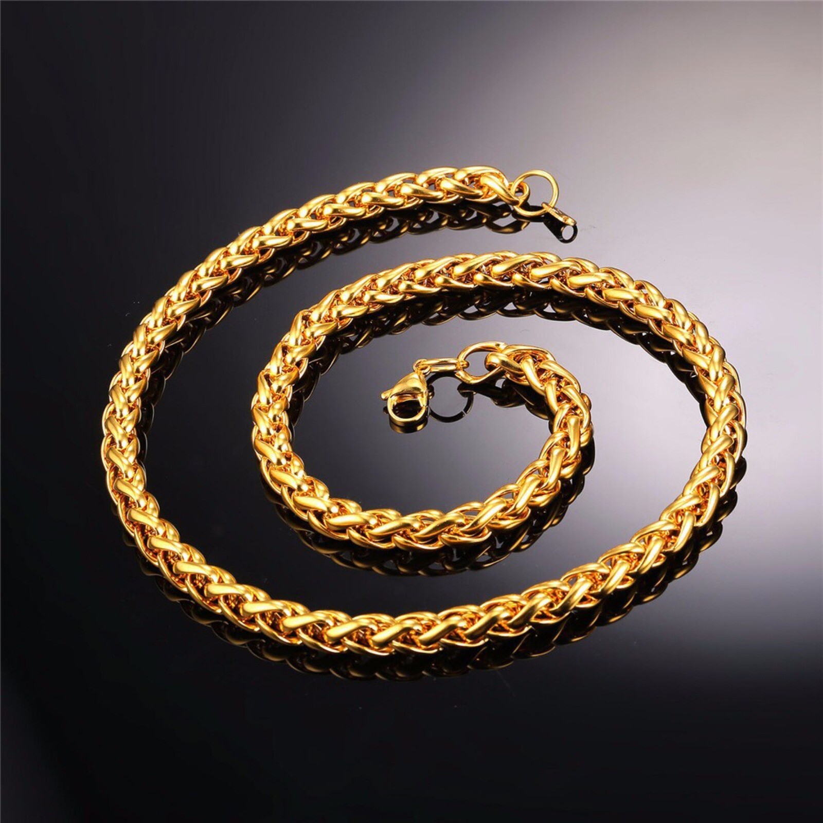 Stunning 18K Yellow Gold GP 3mm Wheat Braided Chain Necklace Men’s & Women’s