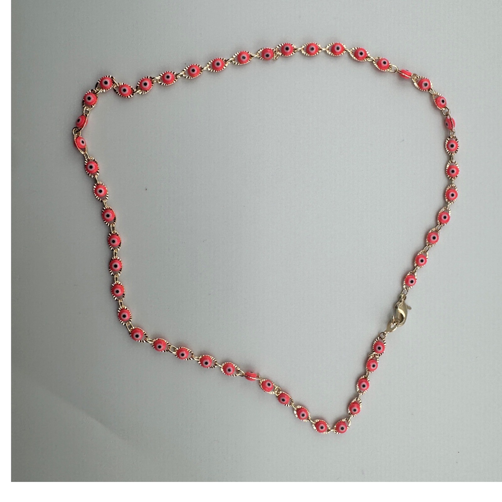 Pink Evil Eye Bead Necklace Gold Tone Turkish Nazar Protection Jewelry Chain