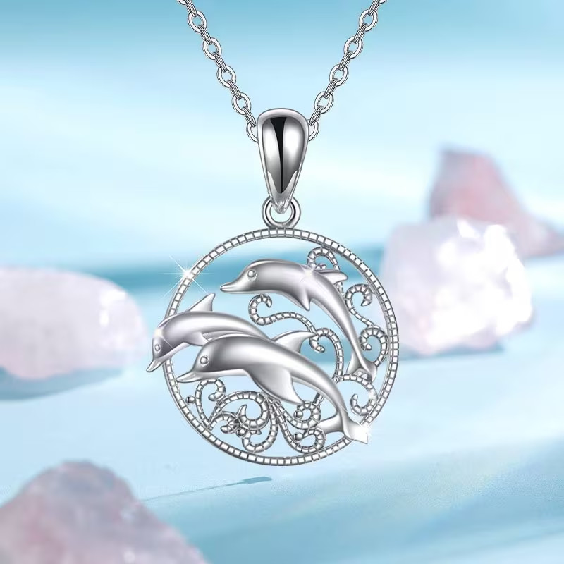 family of Dolphins Pendant Necklace comes with Gift Box