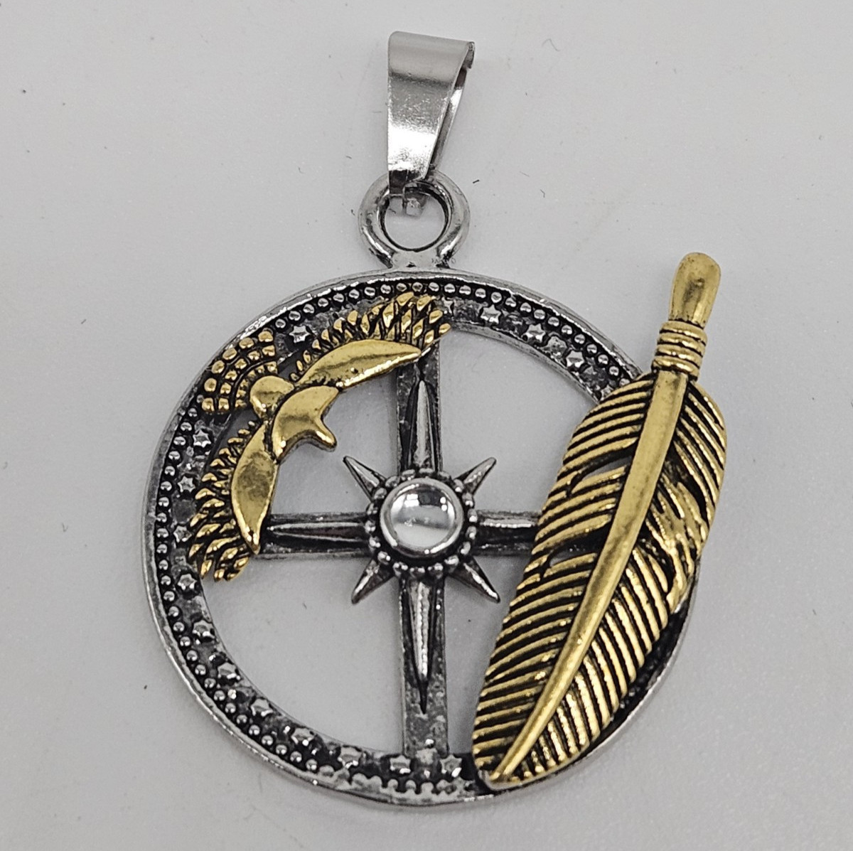 Men’s Fashion Feather Eagle Compass Pendant and 22″ Necklace 5-2B