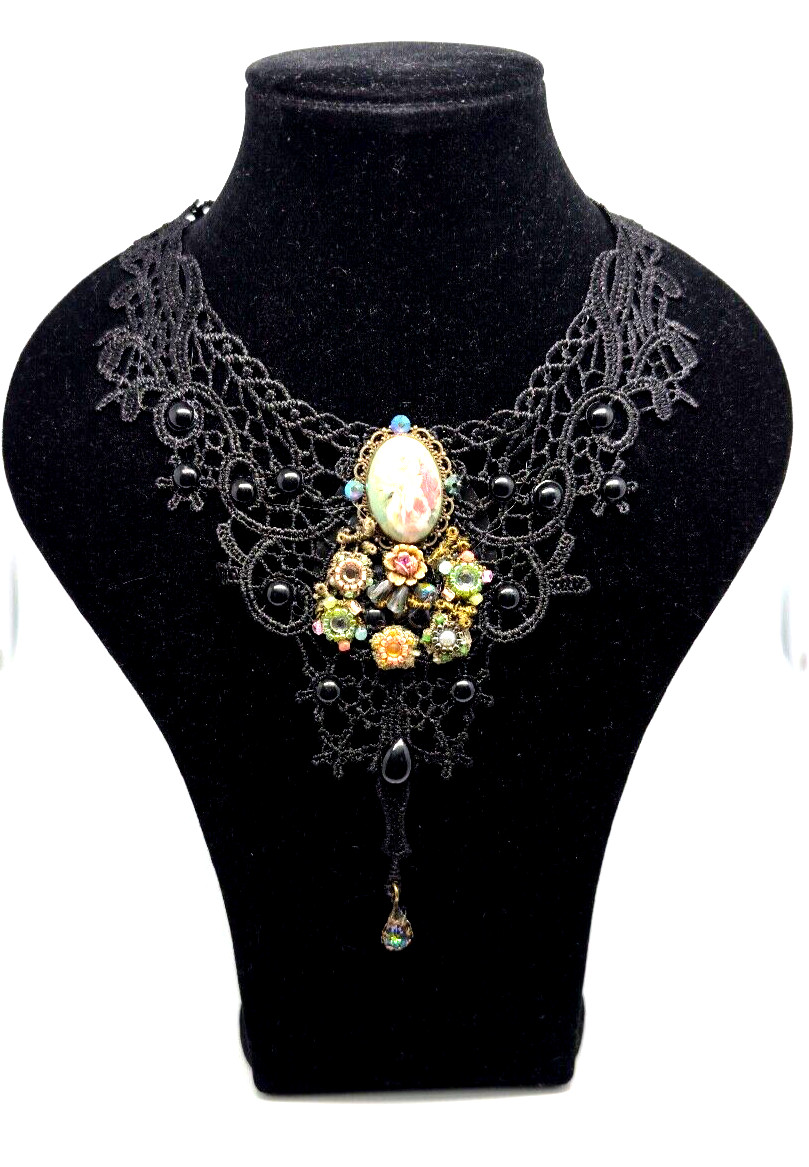 Beautiful Necklace Fabric Choker With Colorful Crystals By Michal Negrin #610#