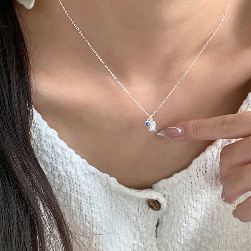 Blue Heart Charm Necklace,Minimalist Everyday Necklace for women girls 055