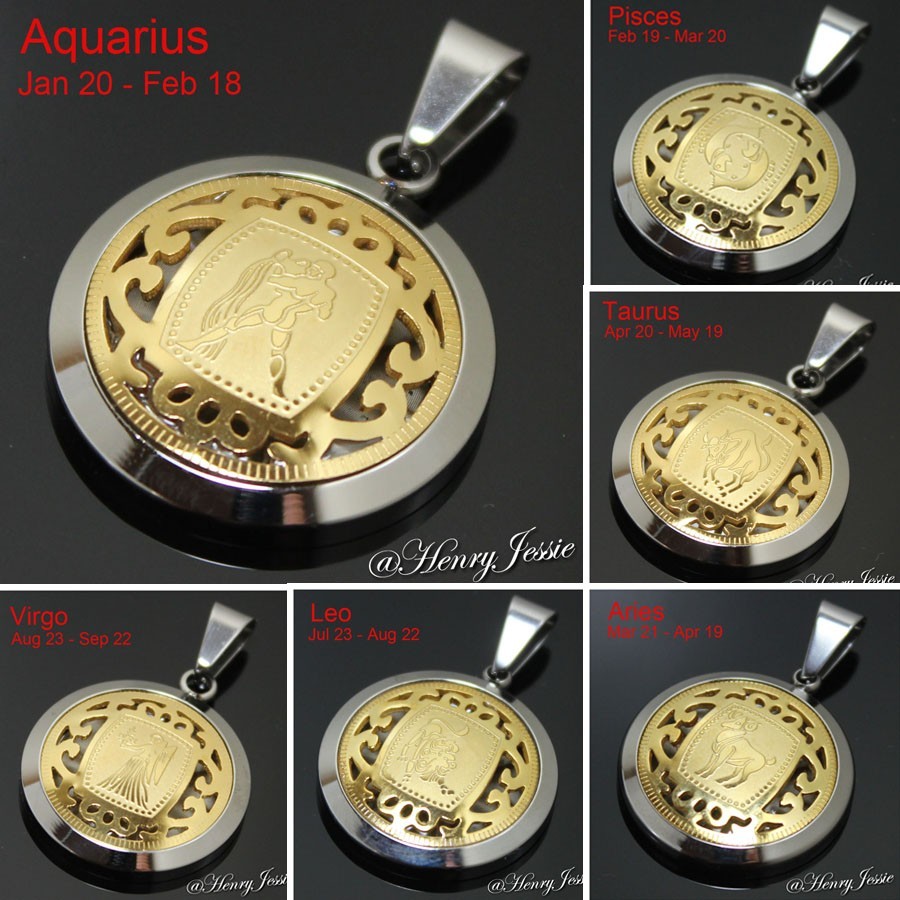 24″MEN Stainless Steel 1.5mm Silver/Gold Plated Rope Chain Zodiac Sign Pendant