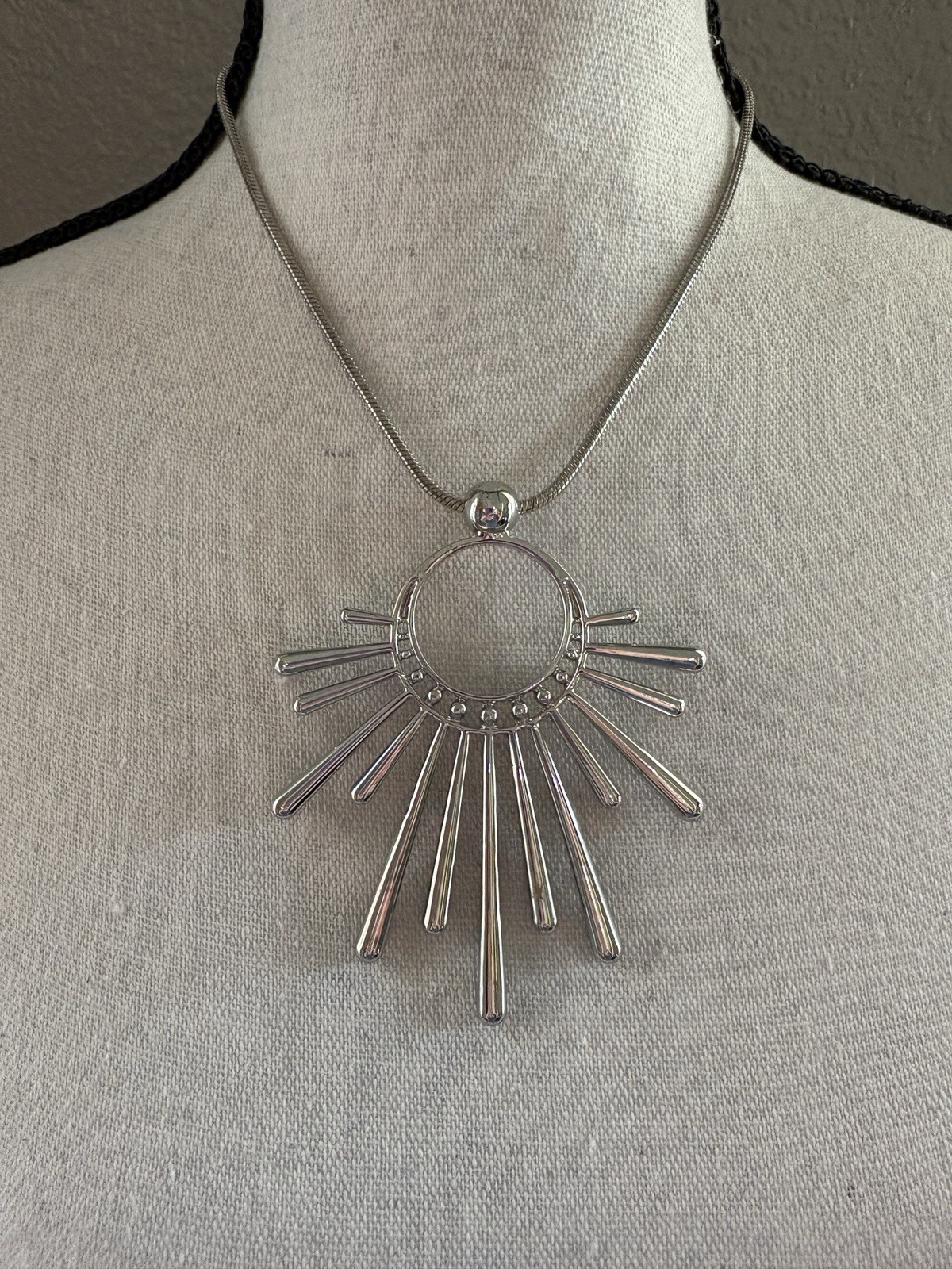 INC International Concepts Statement Necklace Sunburst Pendant Silver-tone