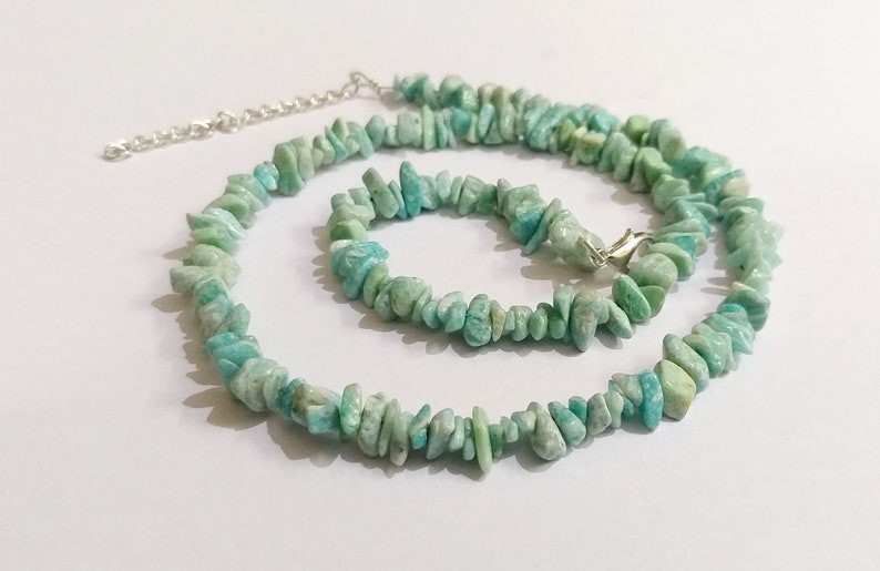 A++ Natural Amazonite Smooth Uncut Chips Gemstone Beaded Handmade Necklaces 18”