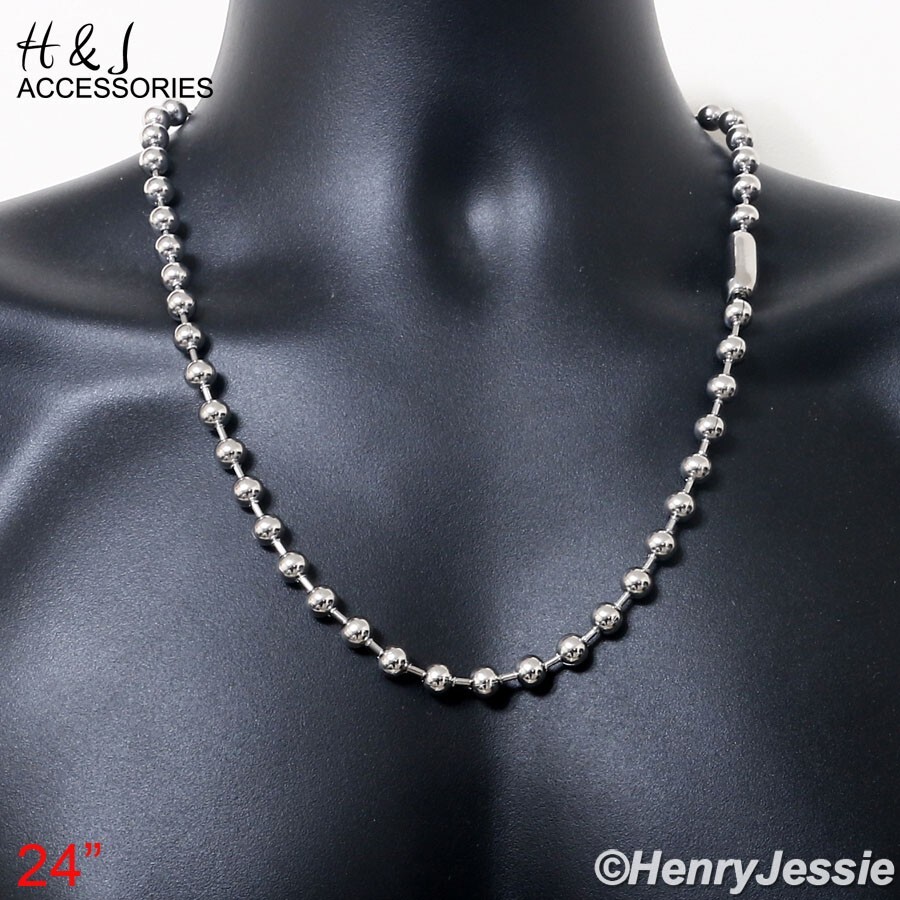 24″MEN’s Stainless Steel 8mm Silver Ball Beads Link Chain Necklace*AN168