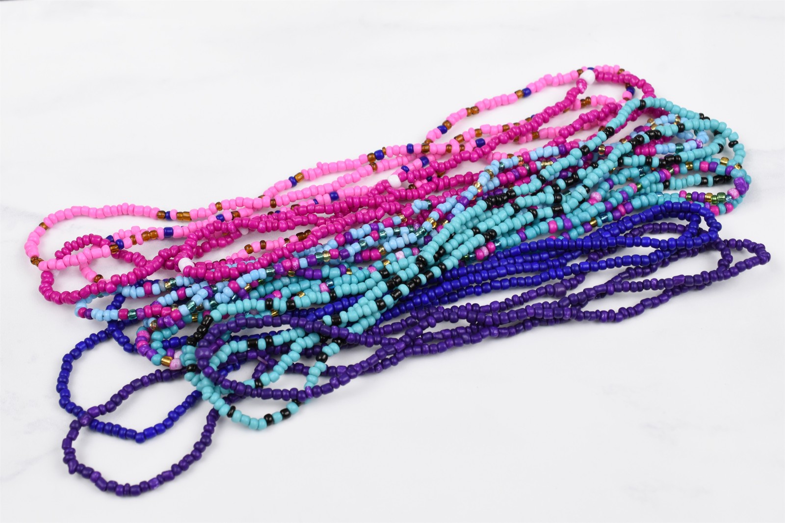 Lot 7 Handmade Studio Beaded Stretch Necklaces 30 in Each Turquoise Multicolor