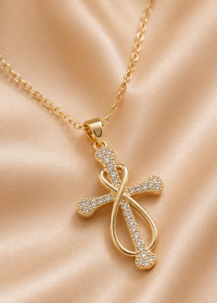1.50Ct Round Cut Simulated Diamond Wedding Cross Pendant 14K Yellow Gold Plated