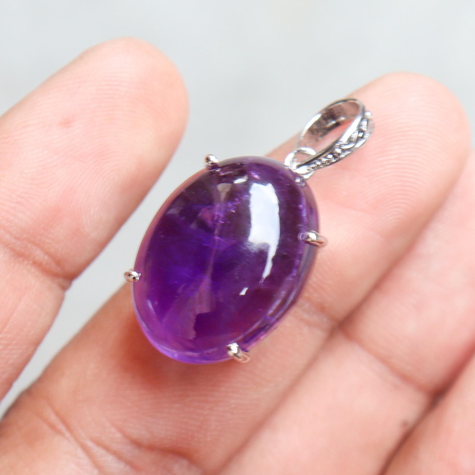 22Ct Purple Amethyst Oval Pendant Solid 925 Sterling Silver Handmade Necklace