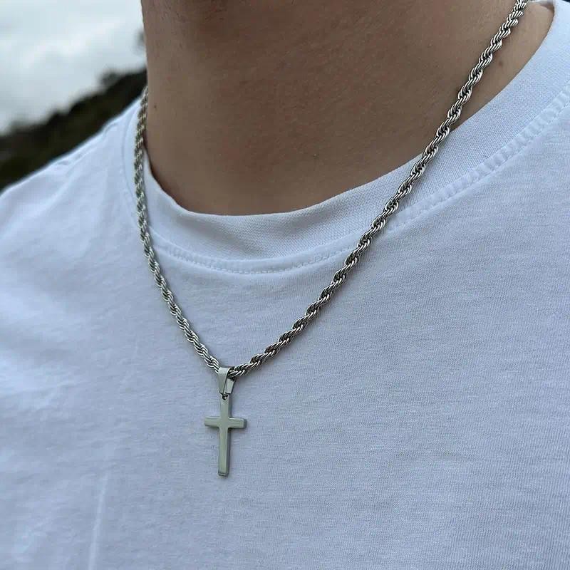 Men’s Cross Pendant Necklace Simple Rope Chain Hip Hop Jewelry Gift