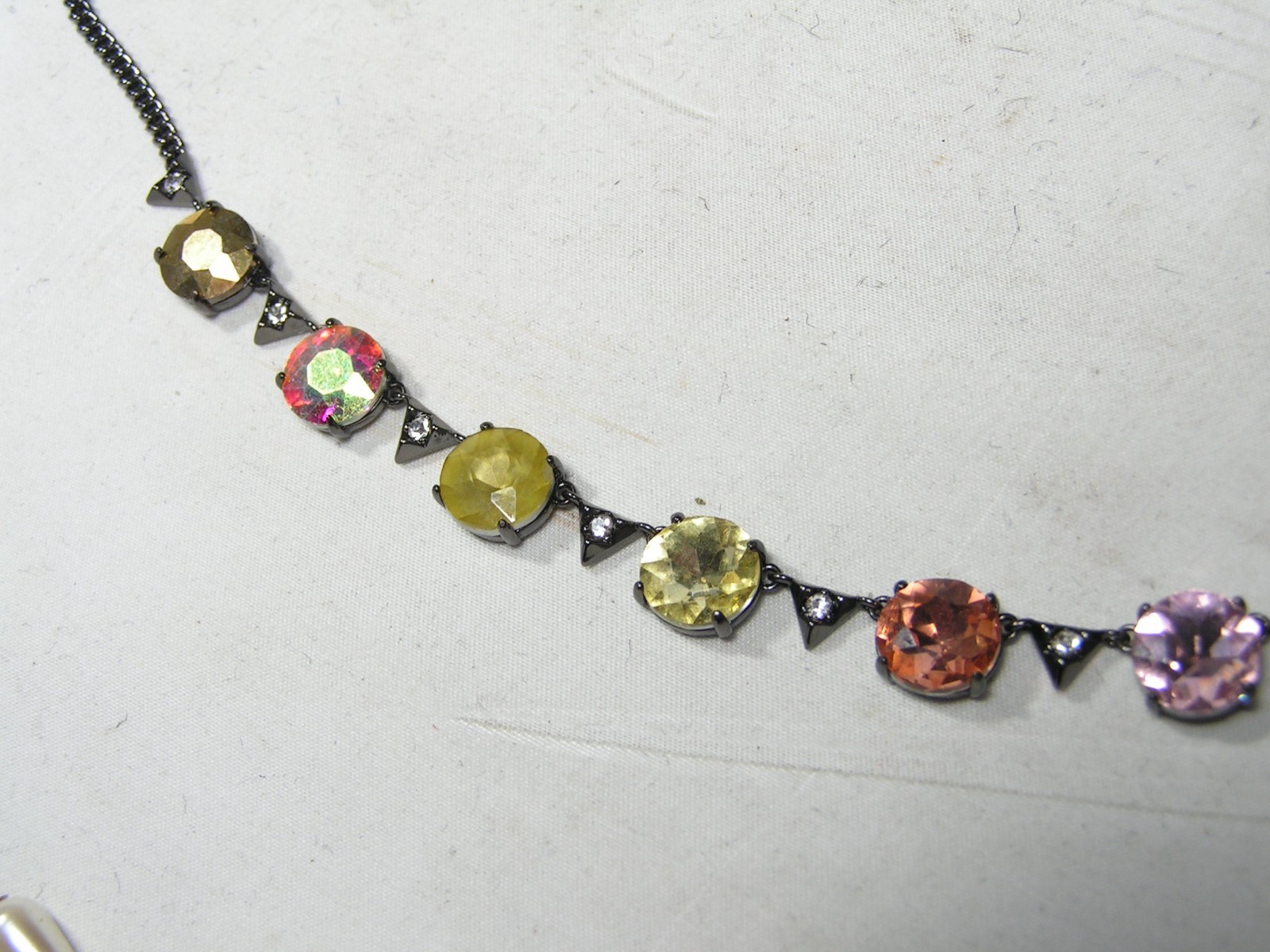 …S&D Stella & Dot…Gunmetal Tone, Assorted Crystals Necklace…