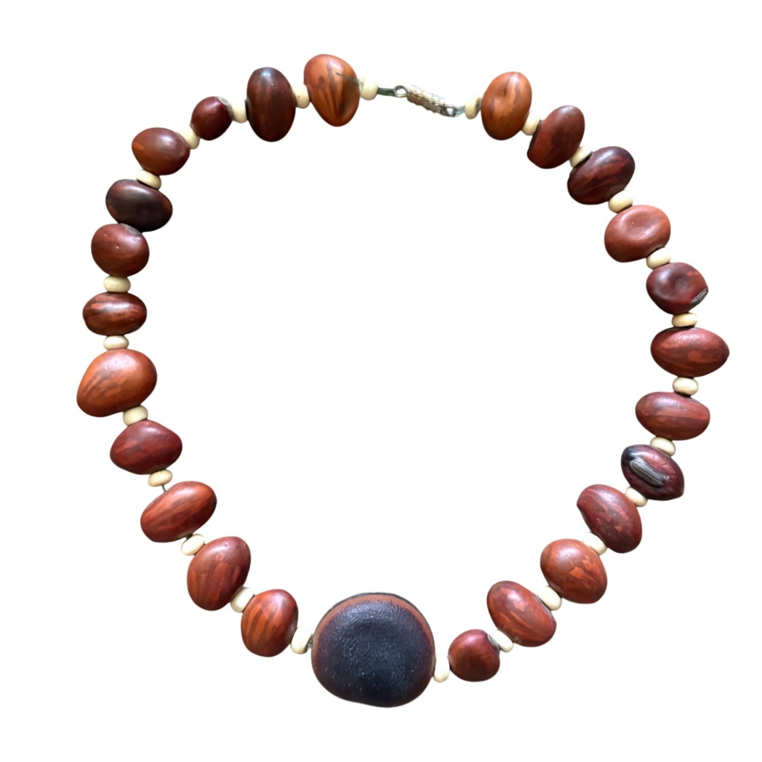 Vintage Natural Tropical Seed Bead Necklace Brown Earthy Boho Tribal Choker