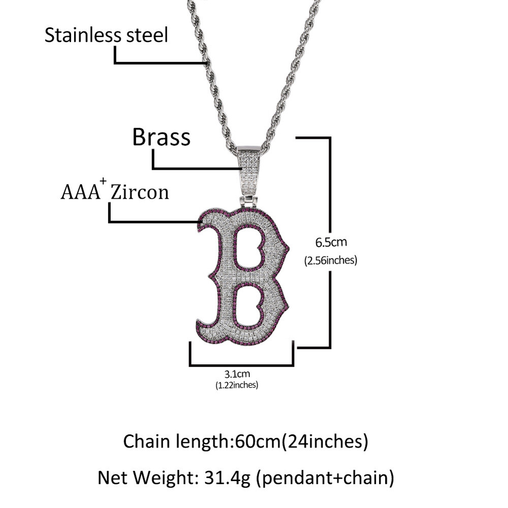 Hip Hop Pendant Necklace Bling ICED AAA+ CZ B Letter 18K Gold Silver Plated