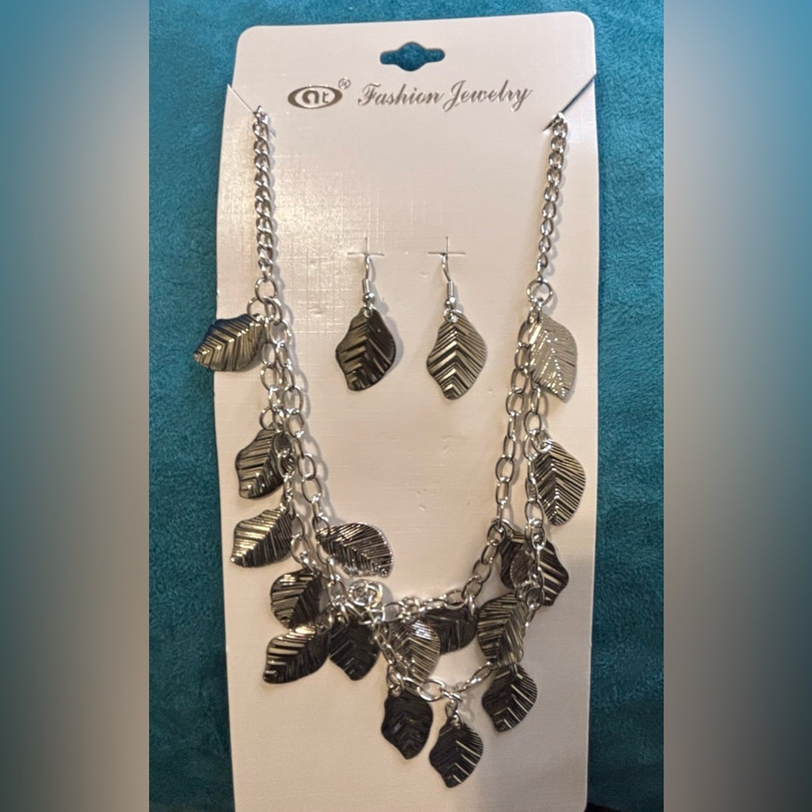 Silver Leaf Necklace and Earring Set