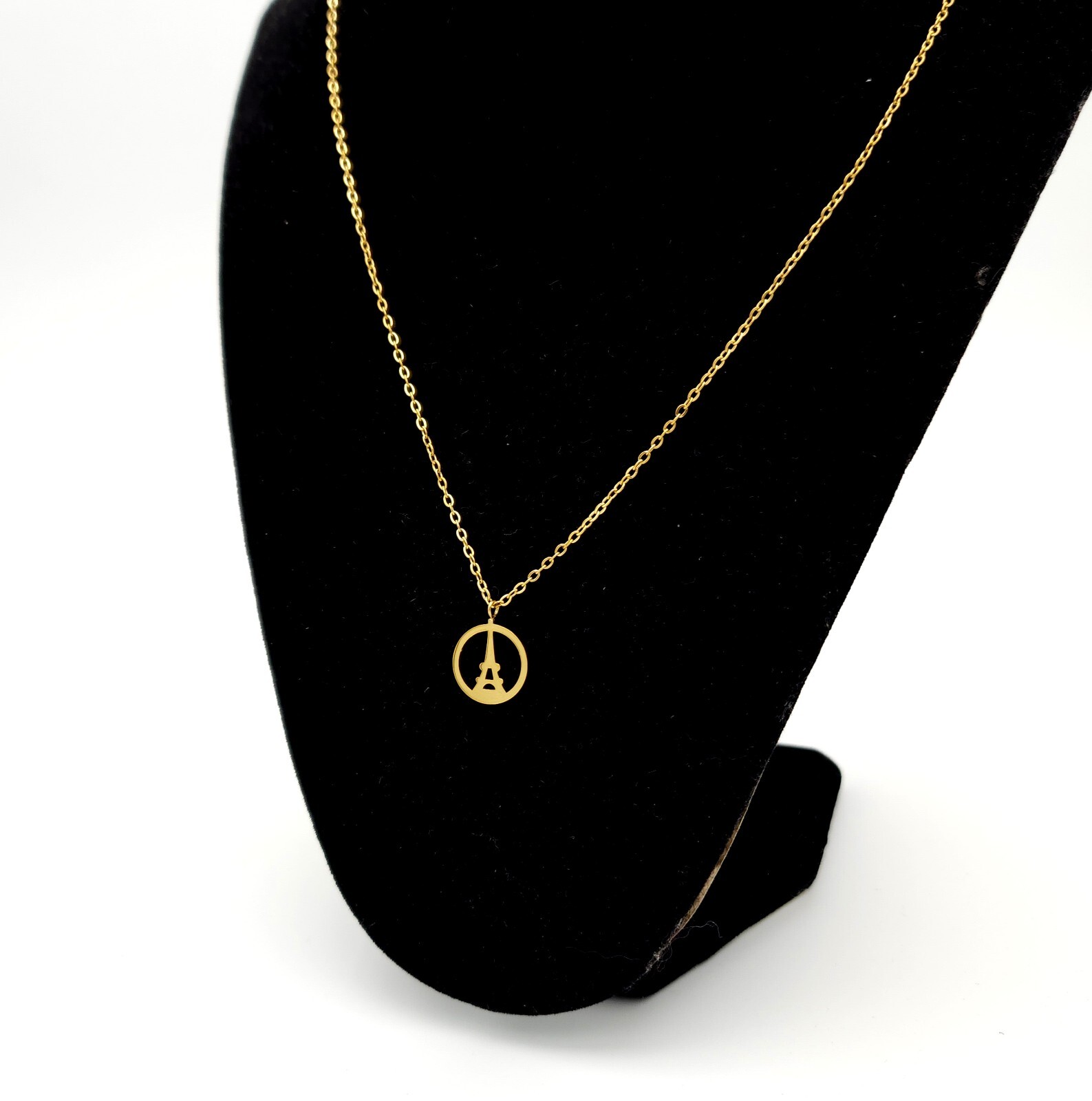 Circle Eiffel Tower GOLD Plated Necklace Paris France Peace Gift Champ de Mars