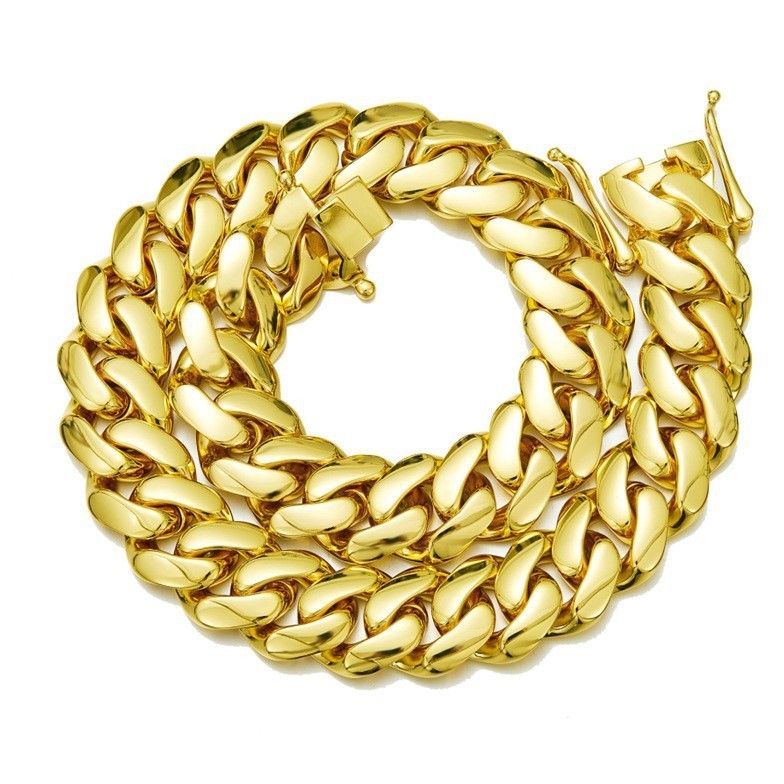 10-22MM Stainless Steel 18K GP Miami Hip Hop Cuban Chain Necklace Bracelet