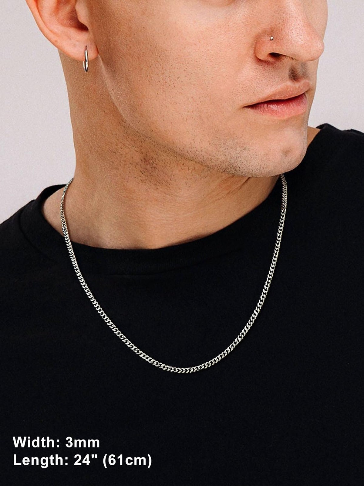 23.6″ Stainless Steel Silver Chain Cuban Curb Women Men Necklace 3/5MM Width USA