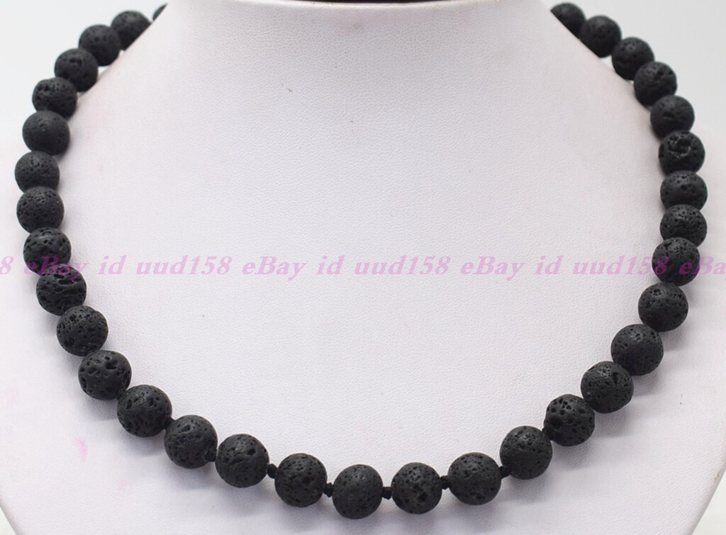 Black Lava Stone Diffuser Necklace Gemstone Reiki 6/8/10/12 mm 18″