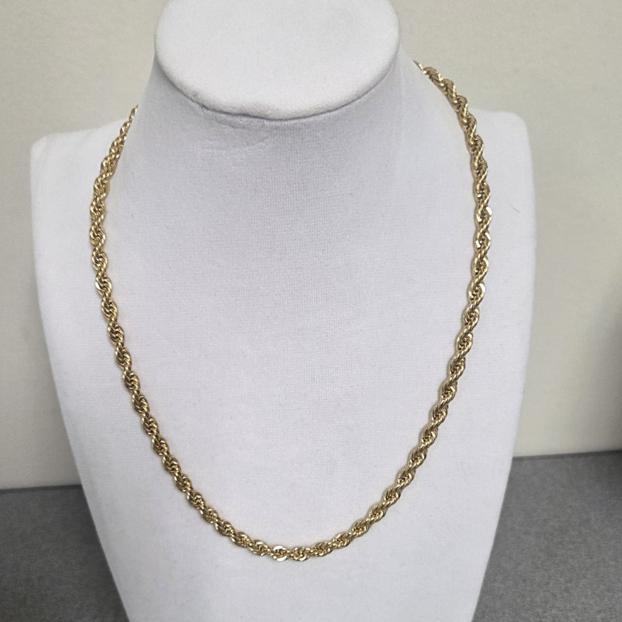 Gold Tone Rope Chain Necklace, Metal Chain Style, No Stone, Undated Era