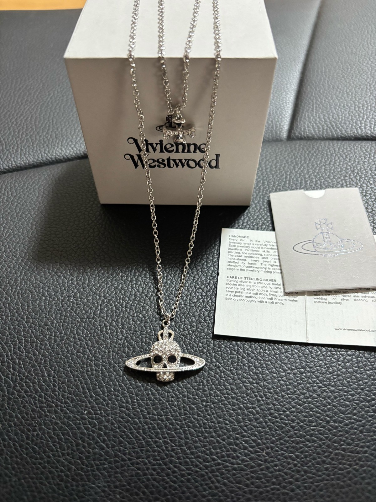 Vivienne Westwood Necklace Double Chain Skull Orb Silver 3cm x 2.5cm 48cm IN BOX