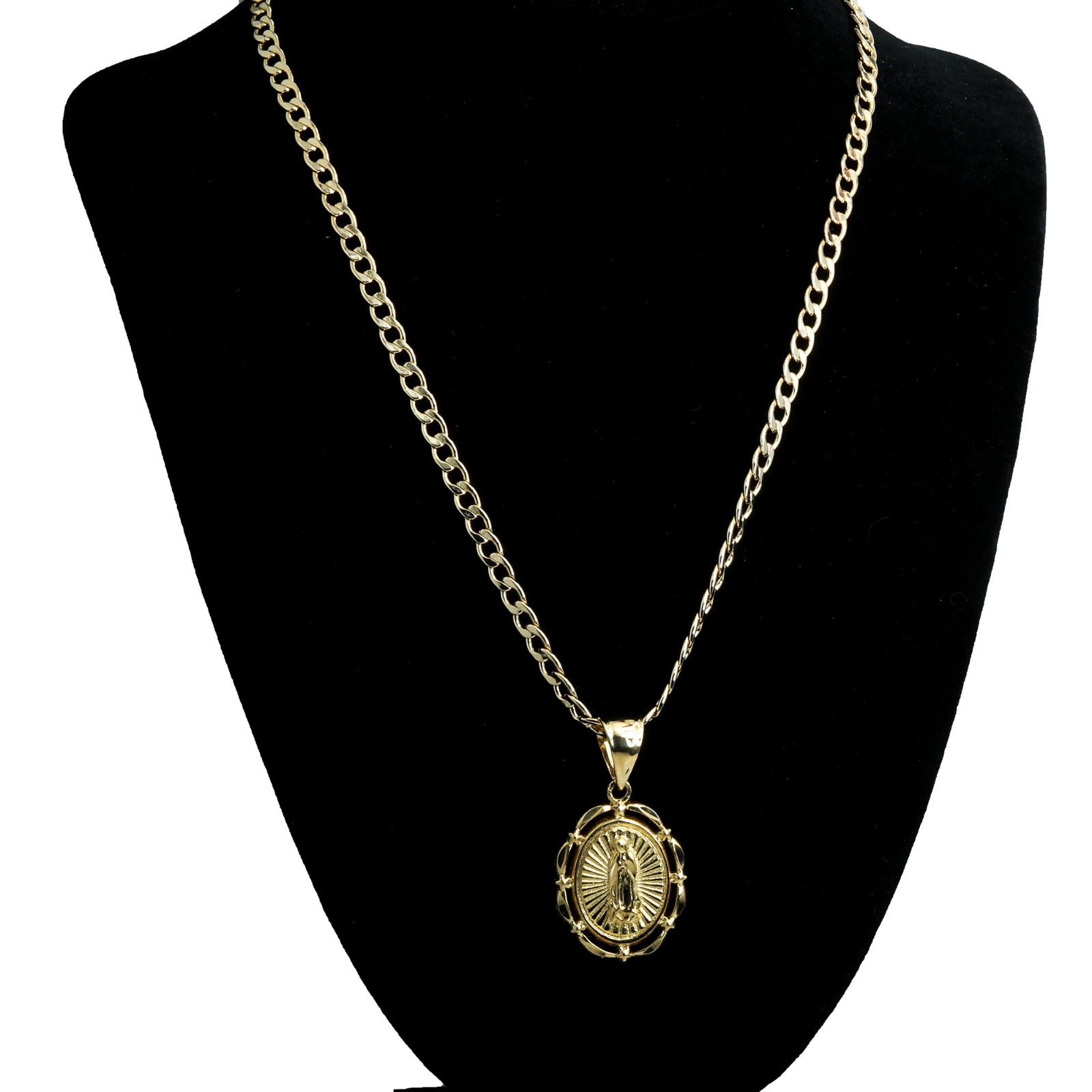Oval Virgin Mary Charm Pendant 14k Gold Plated Brass 5mm 20″ Cuban Choker Chain